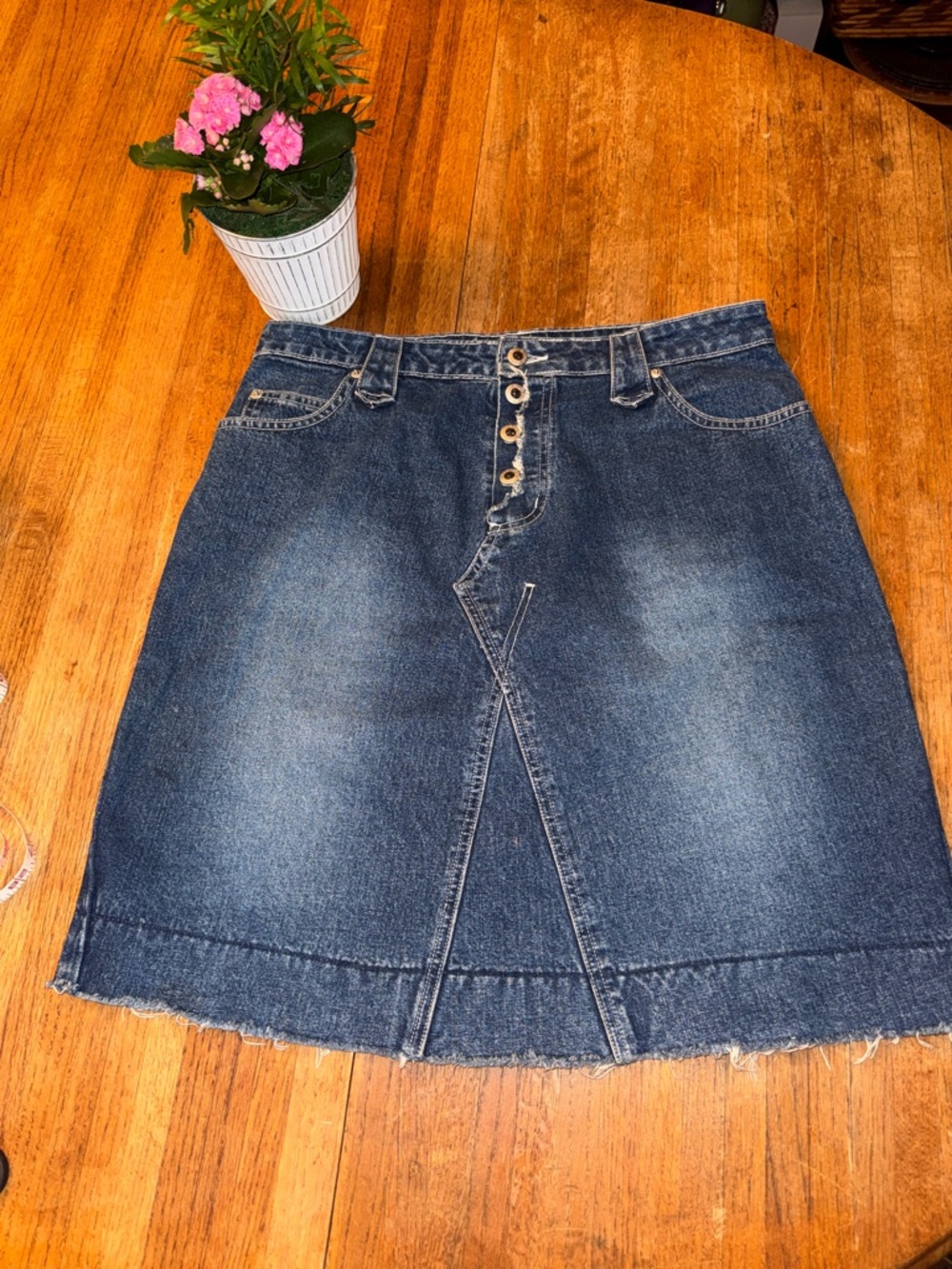 Women's Denim A-Line Skirt with Front Button Detail - Blue